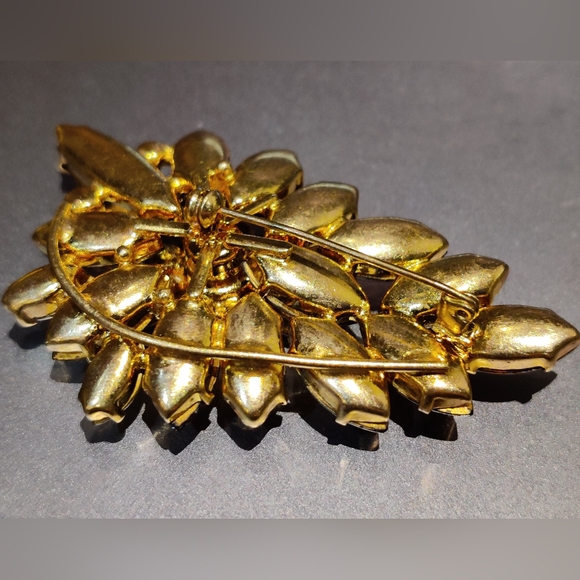 Vintage 60s Amber Glass Crystal Brooch - Picture 6 of 15